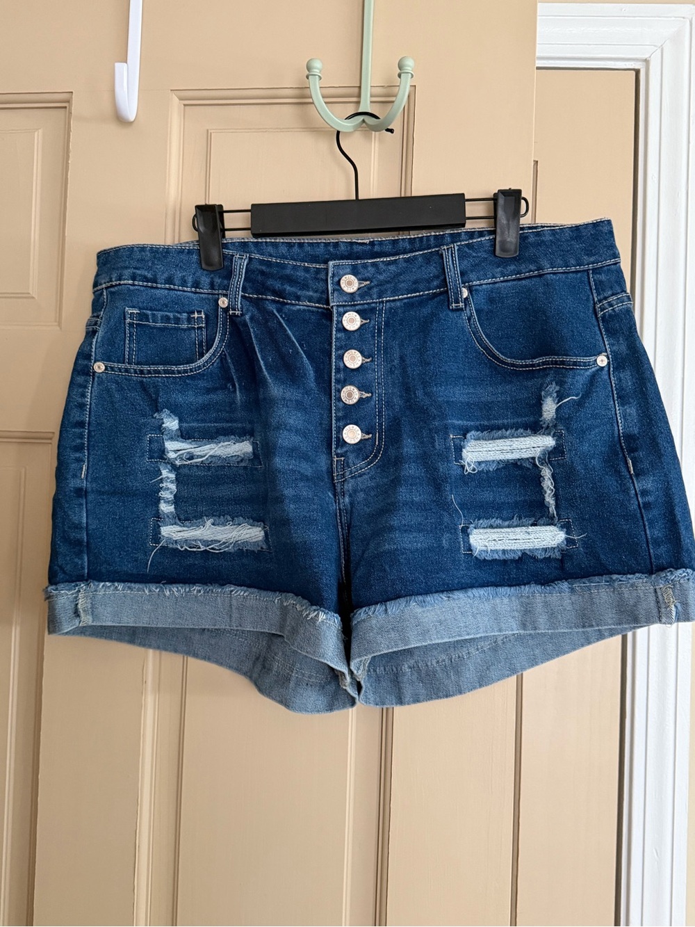 NWOT - Amazon Dark Blue Distressed High-Rise Denim Shorts